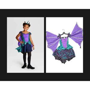 Target Girls Dragon Costume With Wings & Horns Purple/Teal Metallic Size L 100%